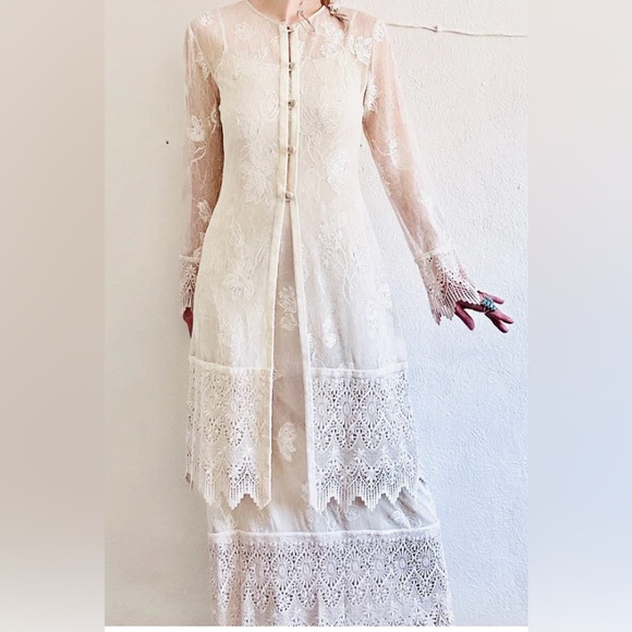 Vintage Sue Wong two piece off white/ivort lace formal/wedding set size medium